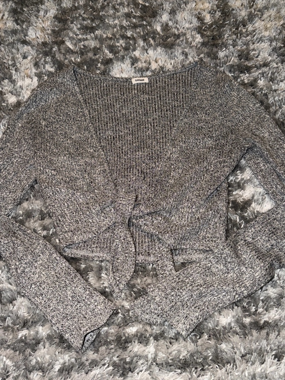 Garage Gray Tie-Front Cropped Cardigan Shirt